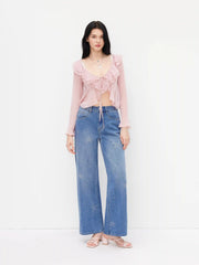 Cider Denim Mid Rise Starfish Rhinestone Baggy Jeans