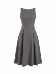 Boat Neck Pleated A-line Midi Cami Dress