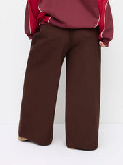 Denim Low Rise Pleated Wide Leg Jeans With Belt Curve & Plus