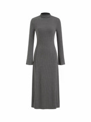 Stand Collar A-line Long Sleeve Maxi Dress