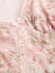 Sweetheart Lace Floral Lettuce Trim Bowknot Cami Top