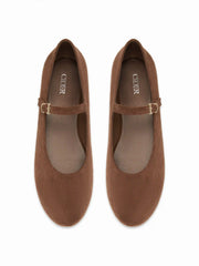ROUND TOE  FAUX SUEDE BUCKLE  MARY JANE FLATS