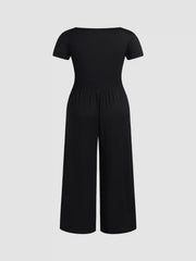 Scoop Neckline Short Sleeve Wide Leg Jumpsuit Curve & Plus