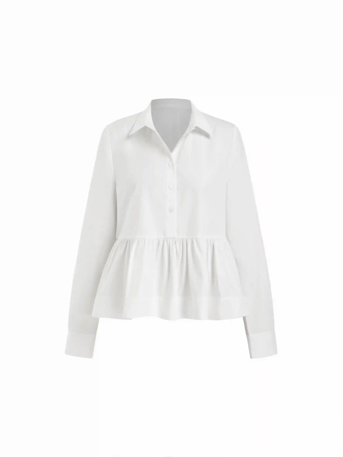 Cotton-blend Collar Ruched Peplum Hem Blouse