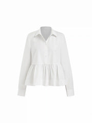 Cotton-blend Collar Ruched Peplum Hem Blouse