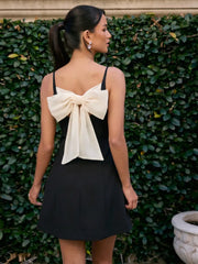 Boat Neck Bowknot A-line Mid Rise Mini Dress