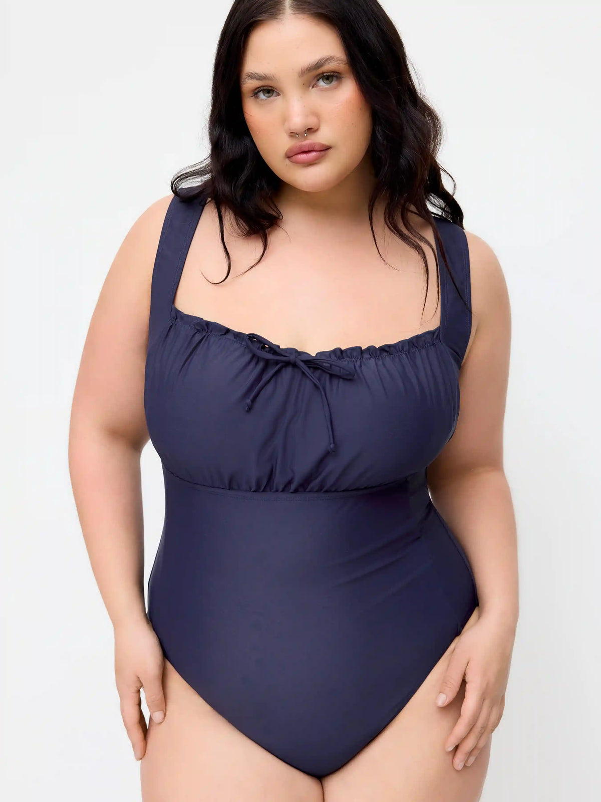 Square Neck Ruched Drawstring One-piece Swimsuit Curve & Plus