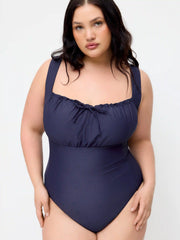 Square Neck Ruched Drawstring One-piece Swimsuit Curve & Plus