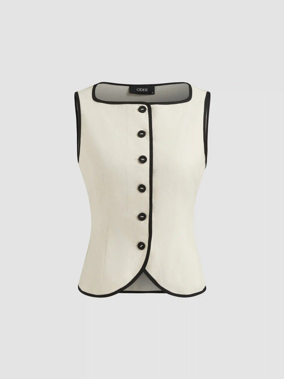 Linen-blend Boat Neck Contrasting Binding Vest