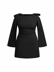 Boat Neck Bowknot Ruched Mini Dress Curve & Plus