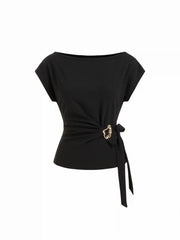 Twist Knot Short Sleeve Metal Detail Tee