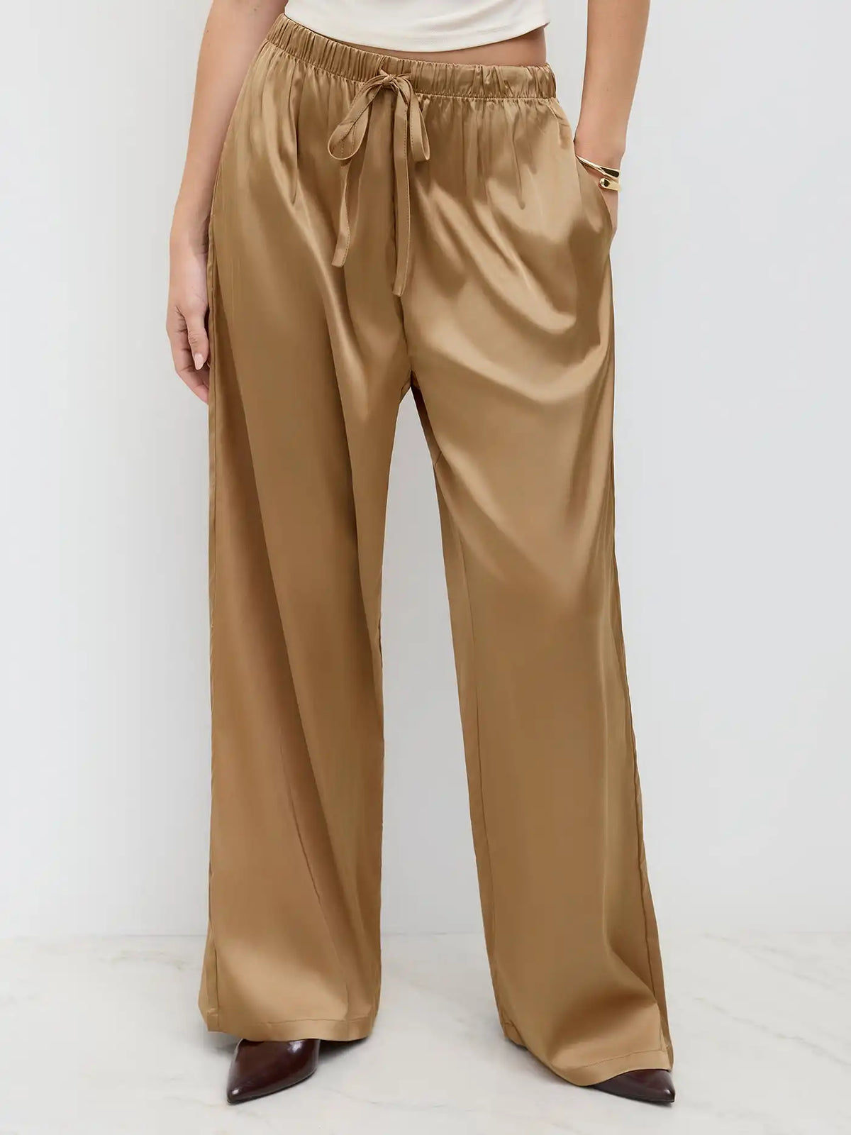 High Waist Elastic Waist Pants
