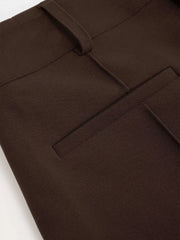Mid Rise Pleated Straight Leg Trousers