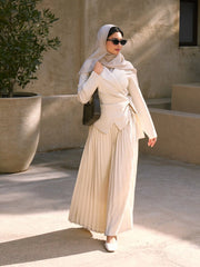 Tie Back Asymmetrical Hem Top & Mid Rise Pleated Maxi Skirt Set