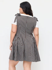 Jacquard Plaid Bowknot Ruffle Hem Mini Dress Curve & Plus