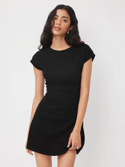 Cotton-blend Round Neckline Ruched Mini Dress