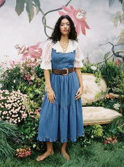 Denim Square Neck Ruffle Tiered Maxi Dress