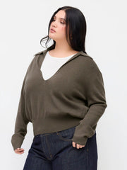 Two Piece Knit Wool-blend Solid Tank Top & V-Neck Collar Long Sleeve Top Curve & Plus