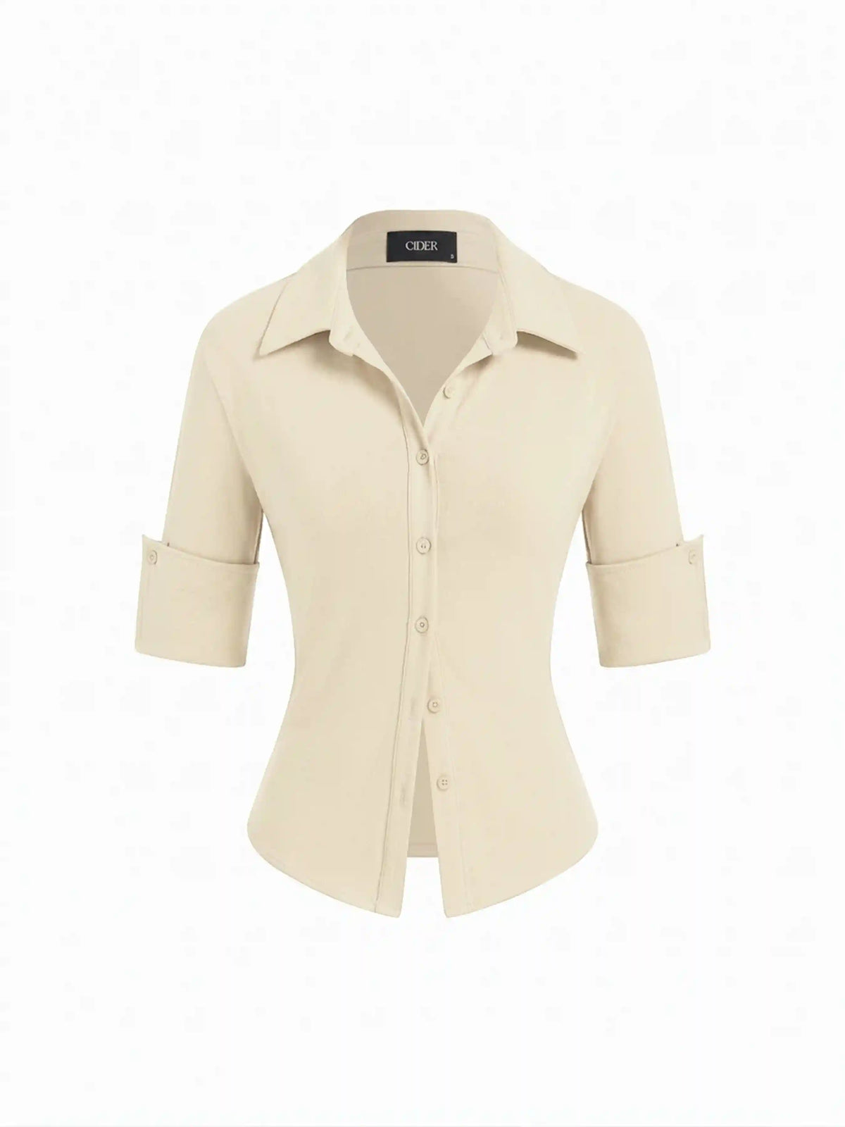 Collar Mid-length Sleeve Button Top