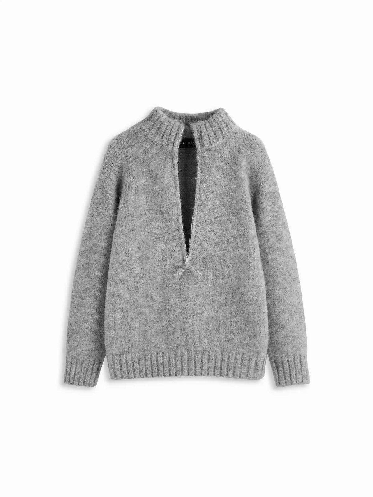 Knit Wool-blend Stand Collar Long Sleeve Half Zip Oversized Top