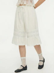 Cotton Lace Drawstring Broderie Anglaise Bermuda Bloomer Shorts