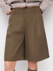Wool-look Mid Rise Button Shorts