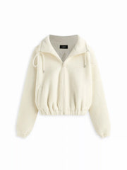 Sherpa Fleece Drawstring Zip Through Oversized Jacket