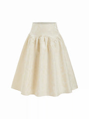 Floral Jacquard High Rise Ruched Flared Midi Skirt