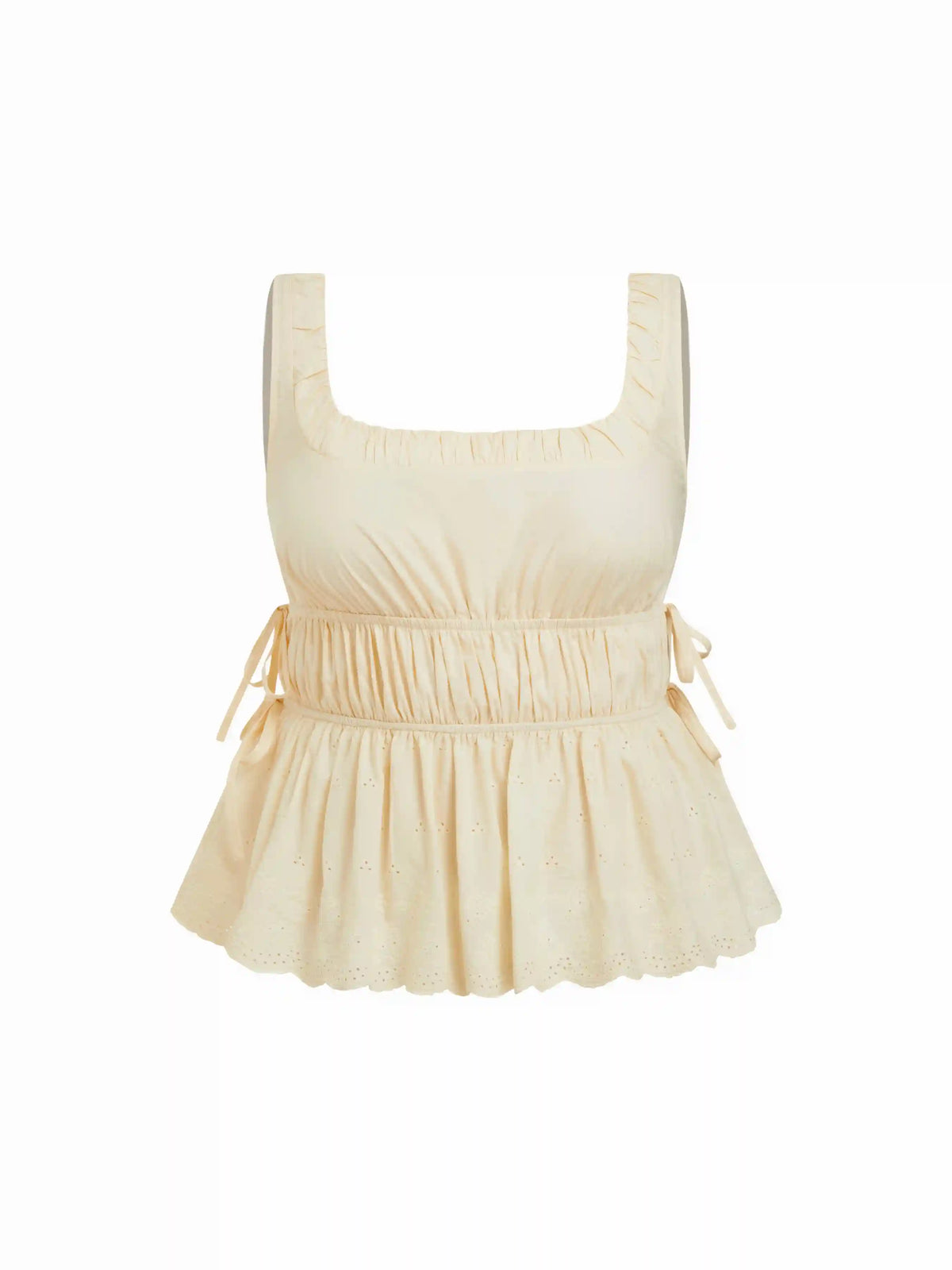 Cotton-blend Square Neck Bowknot Peplum Tank Top Curve & Plus