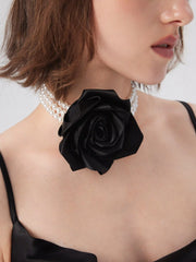 FLOWER & FAUX PEARL LAYERED CHOKER NECKLACE