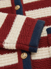 Knit Round Neck Striped Contrasting Binding Pocket Cropped Cardigan