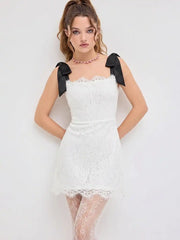 Lace Bowknot Two Tone A-line Mini Dress