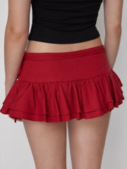 Linen-blend Low Rise Knotted Ruffled Layered Mini Skort