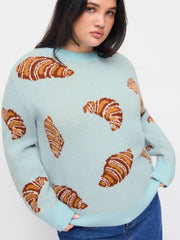 Knit Croissant Pattern Oversized Top Curve & Plus