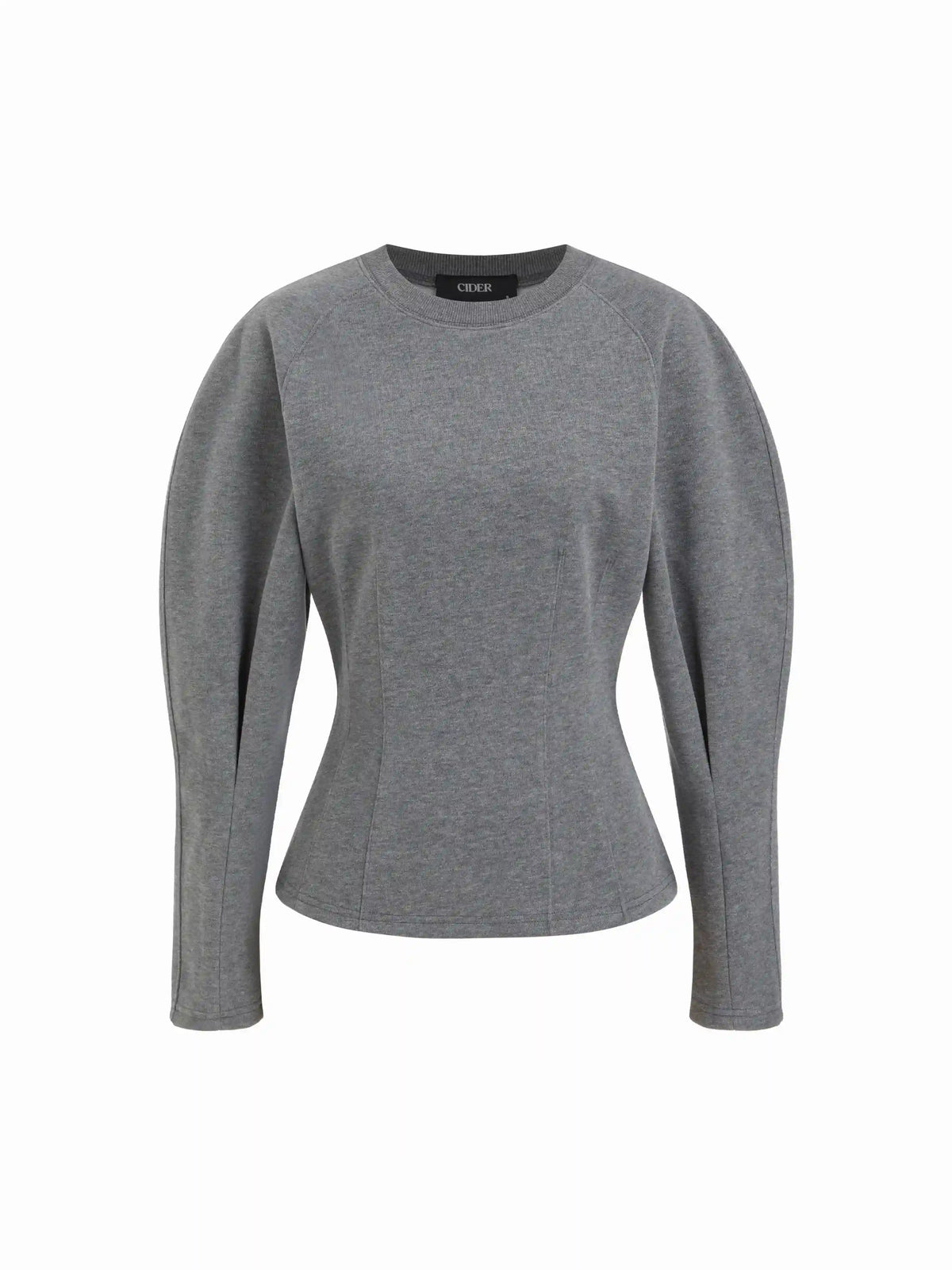 Cotton-blend Round Neckline Lantern Long Sleeve Cinched Waist Sweatshirt