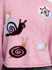 Knit Wool-blend Round Neckline Snail Bell Sleeve Oversized Top
