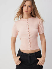 Knit Short Sleeve Top With Metal Detail