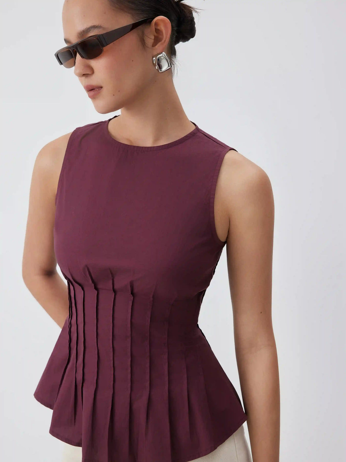 Cotton Ruched Peplum Tank Blouse