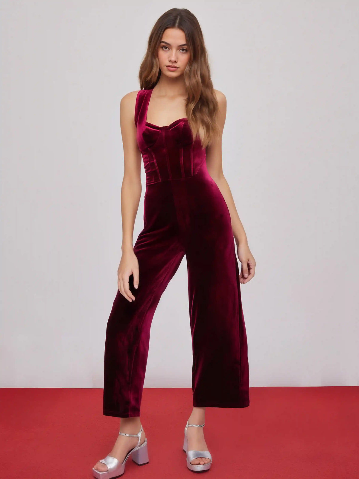 Velvet Retro Solid Jumpsuit