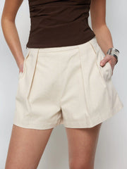 Cotton-blend High Rise Pleated Shorts