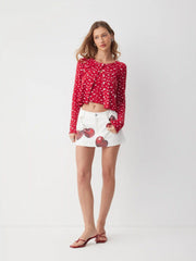 Two-piece Jacquard Floral Round Neck Cardigan & Floral Cami Top