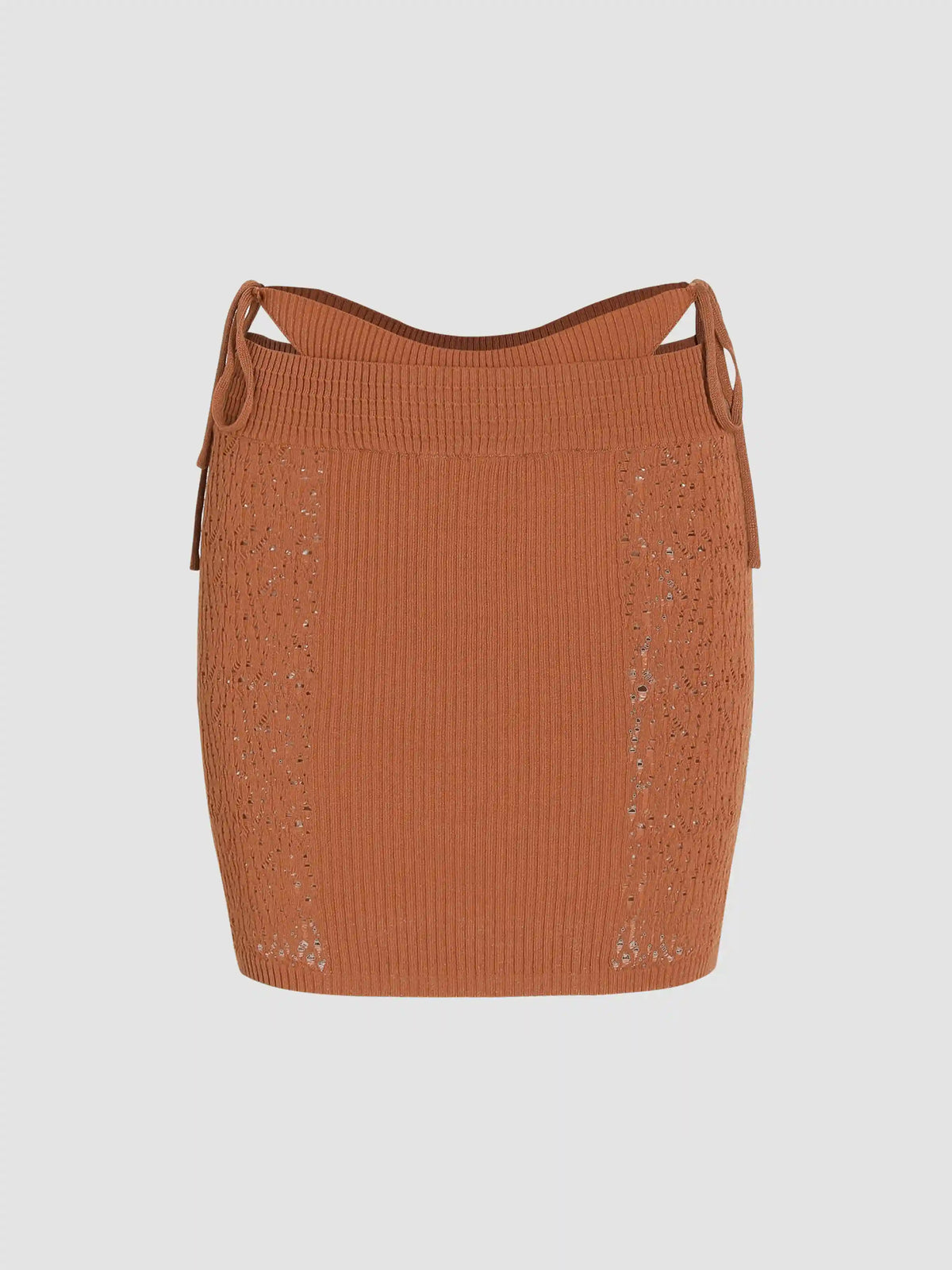 Solid Hollow Out Knotted Knitted Mini Skirt