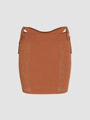 Solid Hollow Out Knotted Knitted Mini Skirt