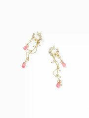RHINESTONE DECOR FLOWER & BUTTERFLY & FAUX PEARL DROP EARRINGS