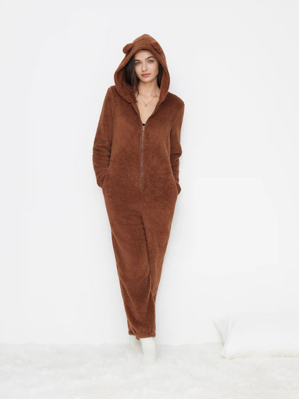 Fleece Hooded Cropped Loungewear Jumpsuit
