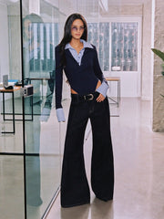 Two Tone Cotton Collar Striped Long Sleeve Bodysuit