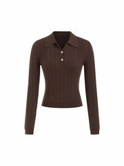Knit Polo Metal Detail Long Sleeve Top