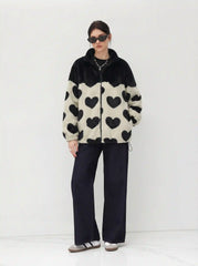Zip Front Heart Fleece Jacket