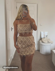 Sequins Tassel Mid Waist Mini Skirt