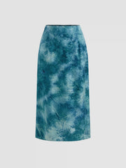 Mid Rise Abstract Floral Split Split Maxi Skirt